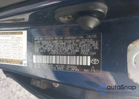 2006 Toyota Camry Xle V6 из США, поврежденный, VIN JTDBF30K560168333